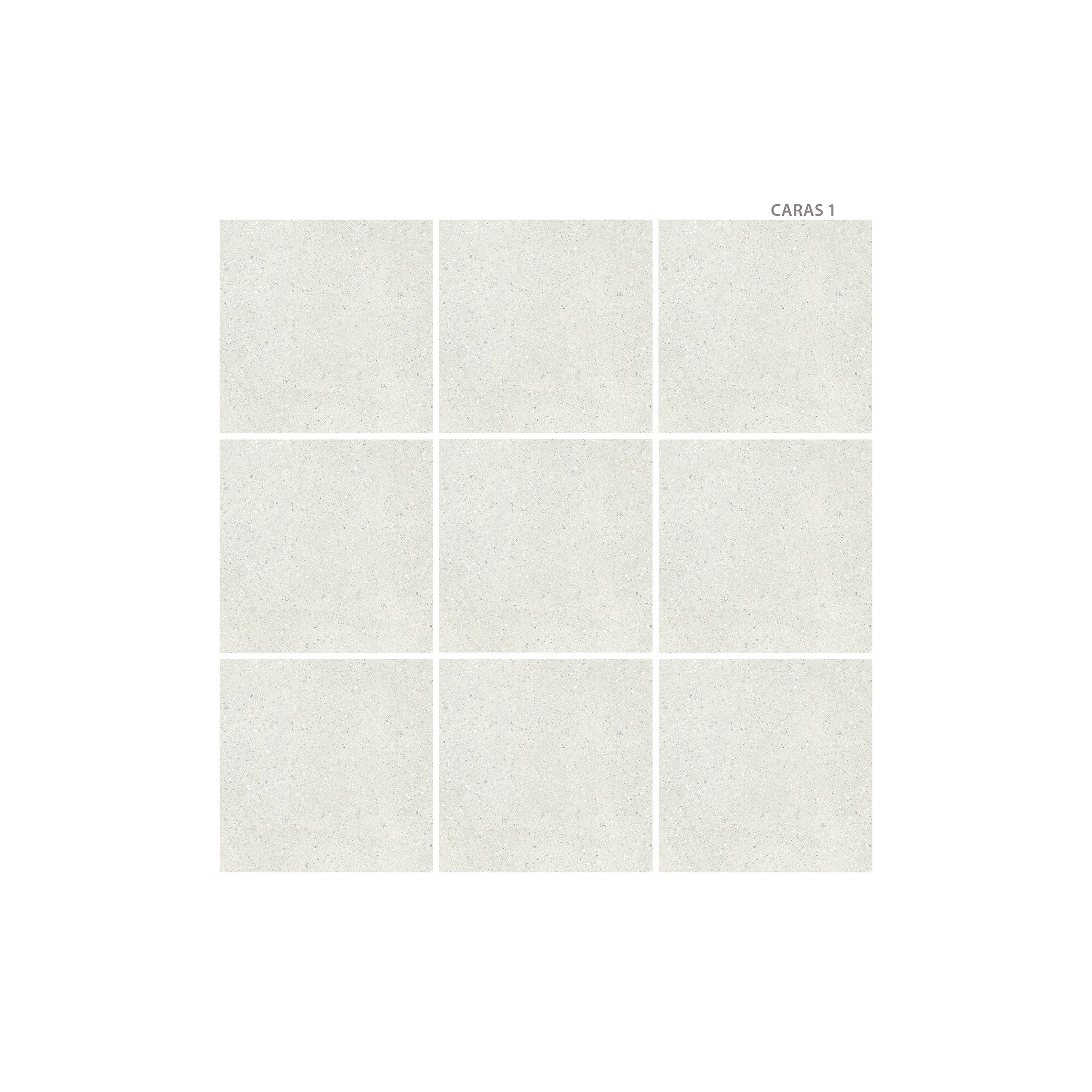 Cerámica Rústico Granela de color gris, estilo rústico y acabado silky puesto en un panel de 9 piezas