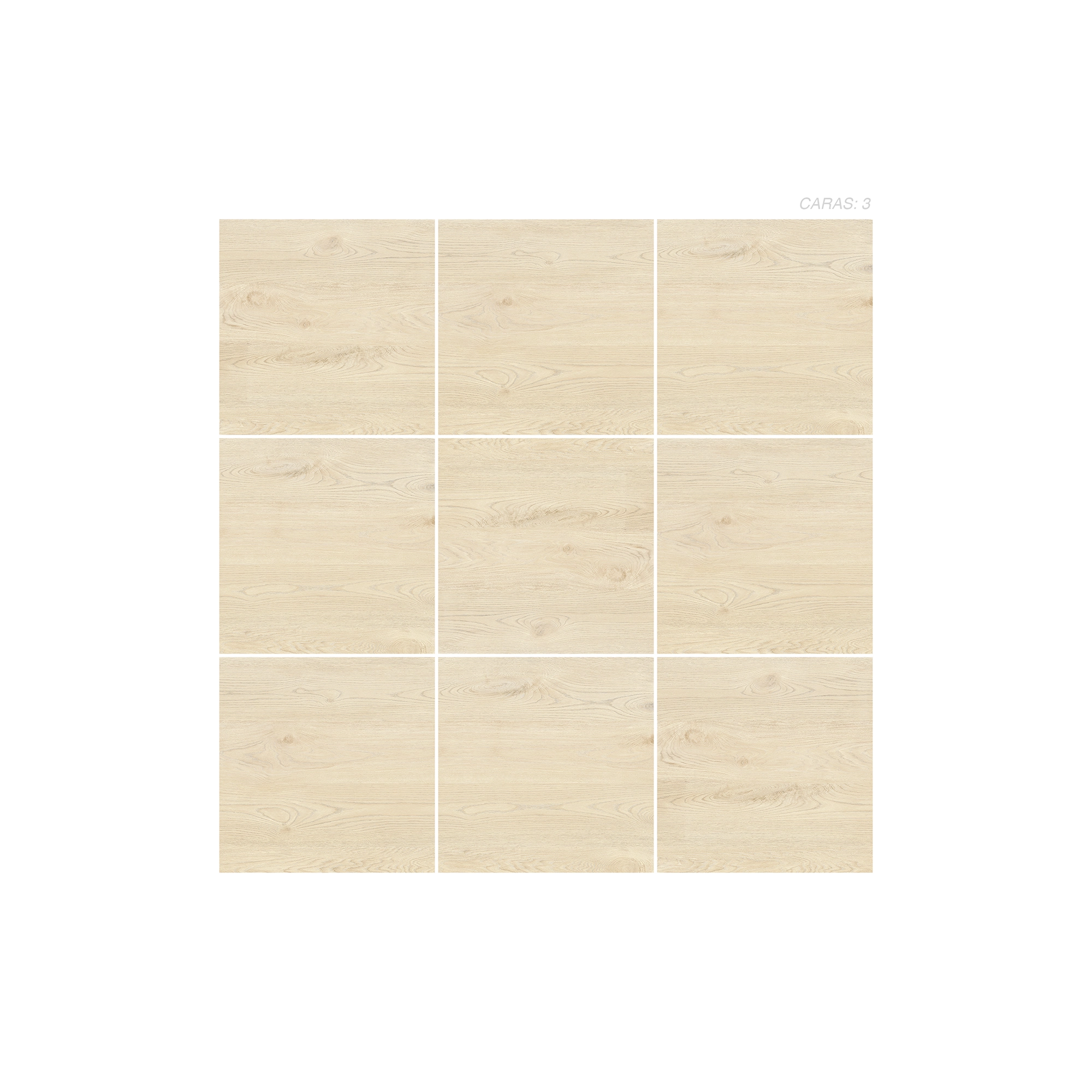 Cerámica Madera Lorien Marfil de color marfil y textura realista con un brillo moderado propio del acabado satinado texturizado digital puesto en un panel de 9 piezas