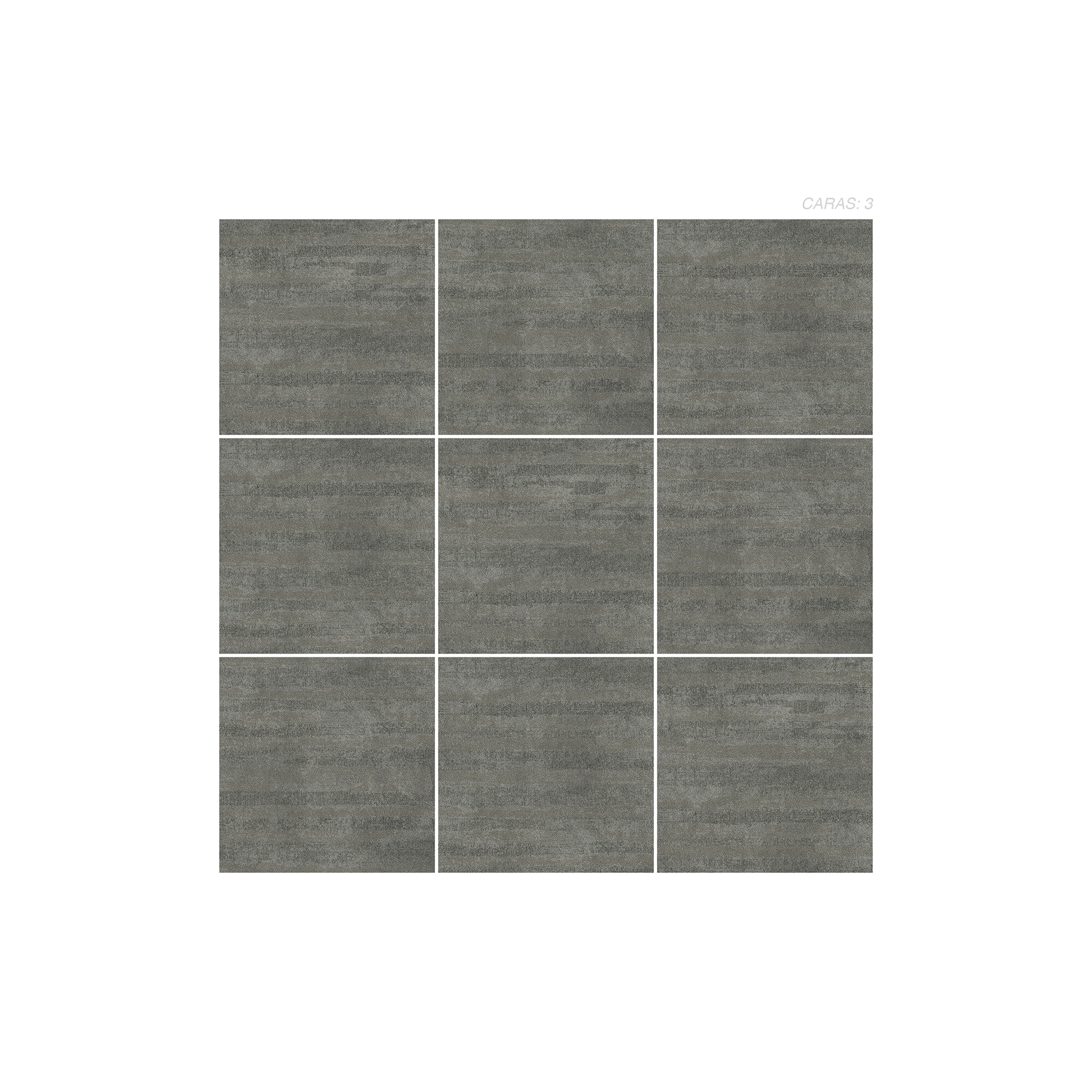 Cerámica Rústico Lurex de color gris, estilo rústico y acabado mate con efecto digital puesto en un panel de 9 piezas