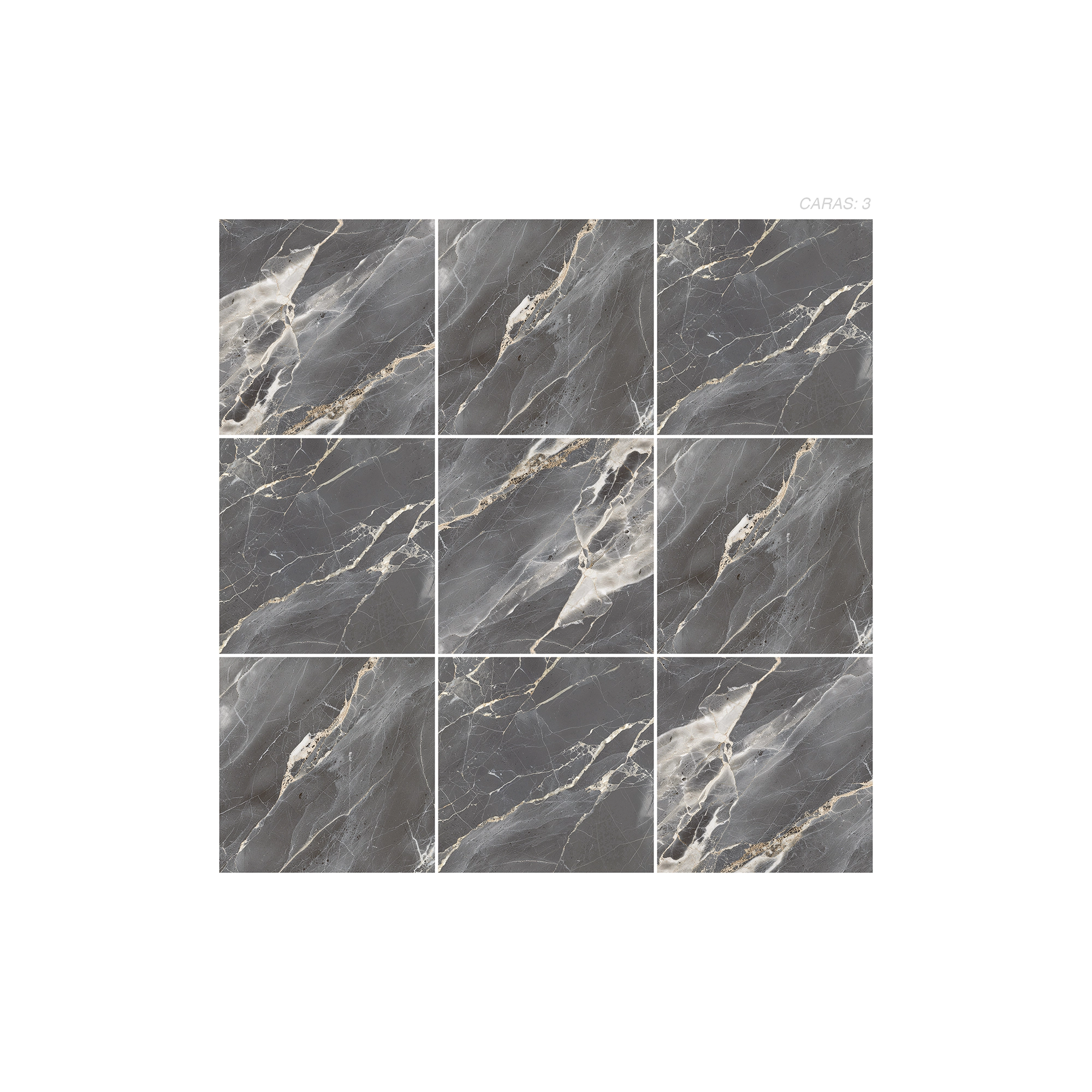 CERÁMICA MÁRMOL NOBILE PANEL Cerámica Mármol Nobile de color gris oscuro, estilo mármol y acabado cristalino puesto en un panel de 9 piezas